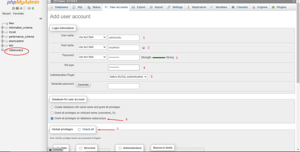 Membuat database MySQL.