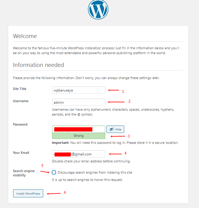Set up WordPress page.