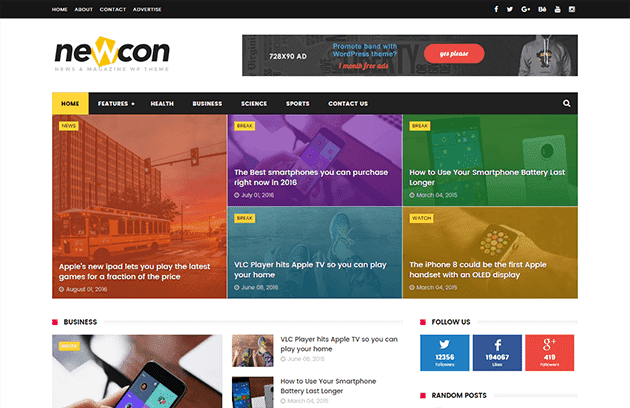 Rekomendasi template blogger gratis untuk magazine/news: Newcon