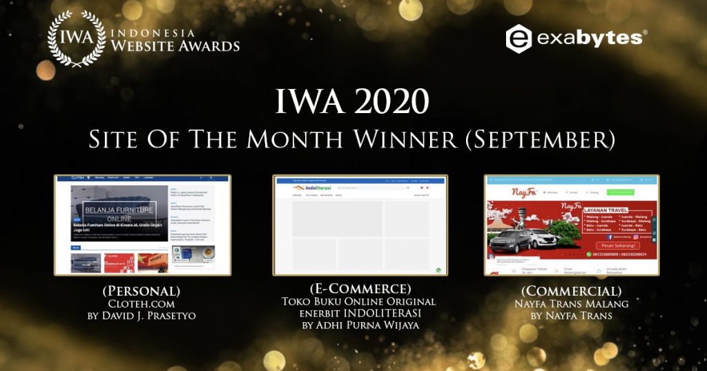 Mengenal Pemenang Site of The Month IWA 2020 (Januari-Desember 2020) - Tutorial Digital Marketing, Website, & Bisnis Online - Exabytes Pemenang Site Of The Month IWA 2020 - September