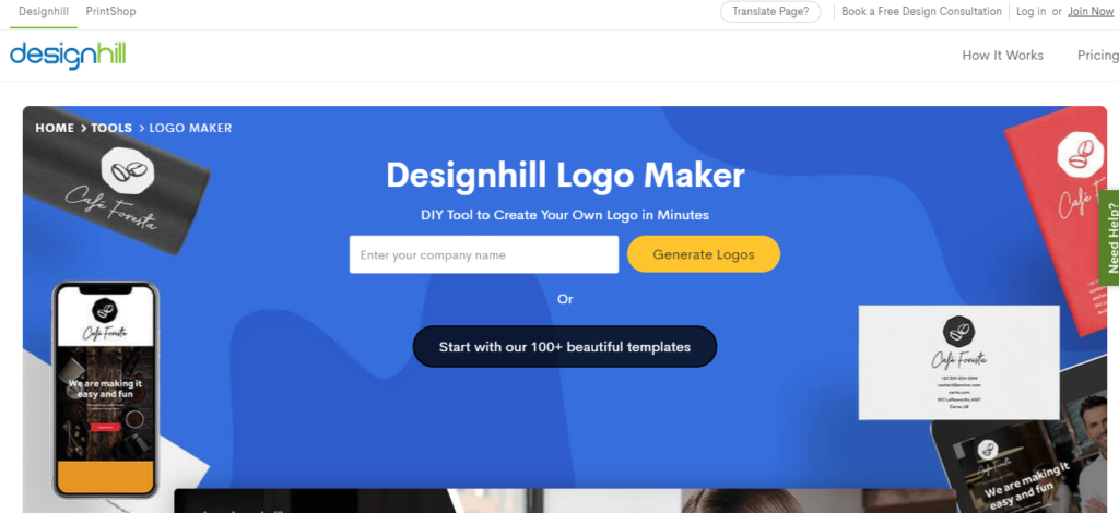 Website buat logo online gratis: DesignHill