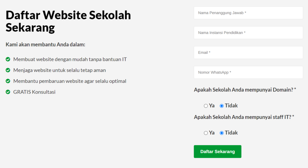 Form Daftar Website Untuk Sekolah