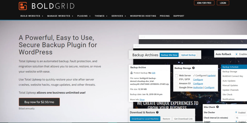 plugin backup WordPress BoldGrid Backup.