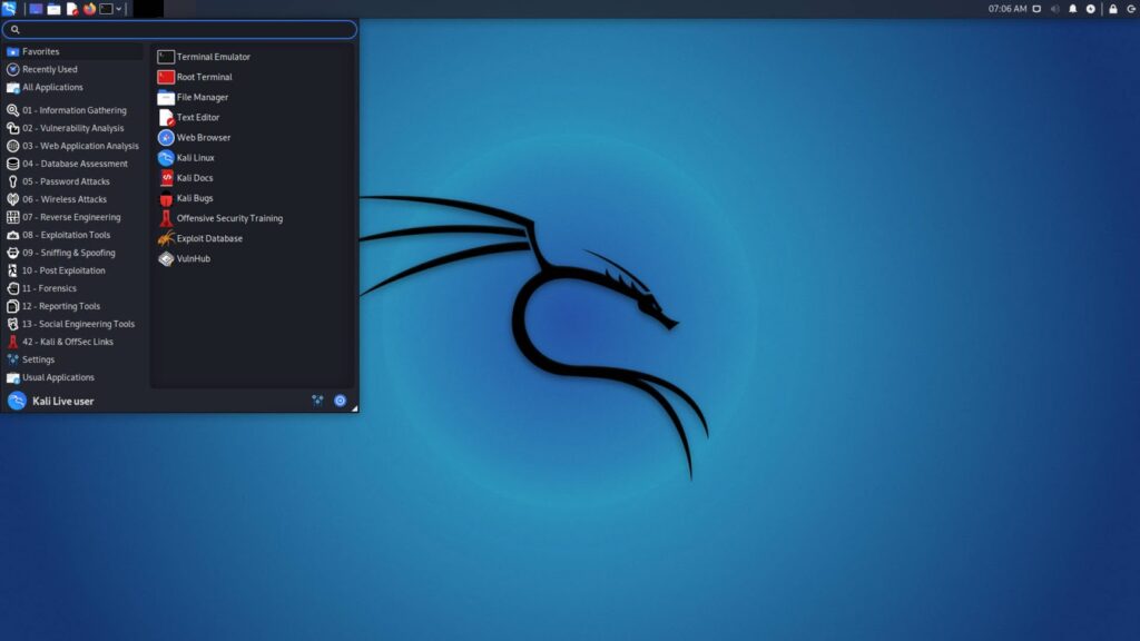 Tampilan Kali Linux.