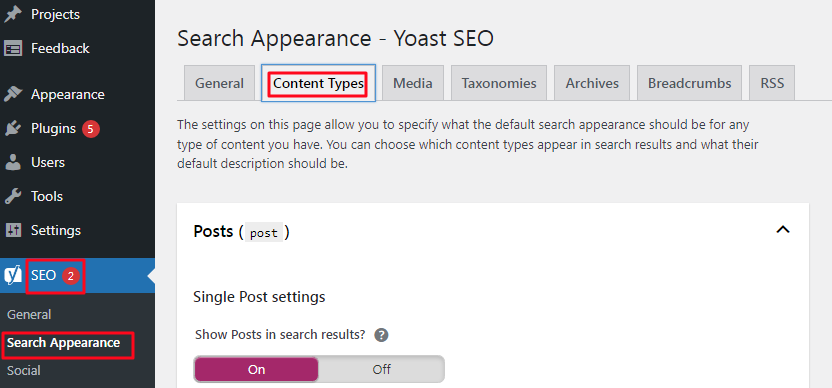 content types pada Yoast SEO