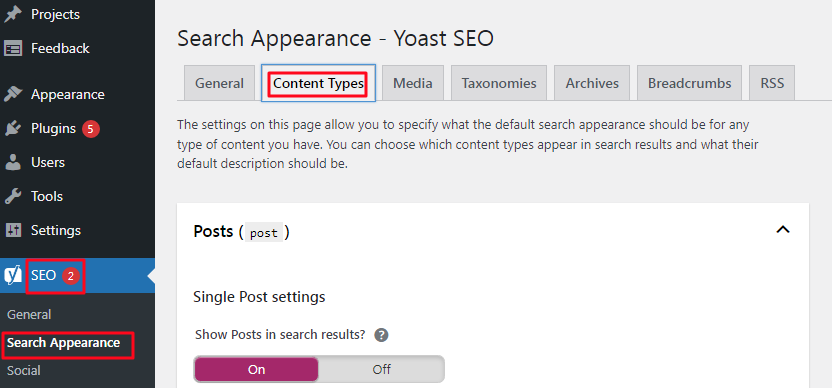 Cara Install dan Setting Plugin Yoast SEO Pada Website - Tutorial Digital Marketing, Website, & Bisnis Online - Exabytes content types pada Yoast SEO