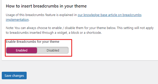 Tepat pada bagian Enable Breadcrumbs, silakan Anda aktifkan atau enabled dan pada bagian bawahnya diatur sesuai dengan kebutuhan Anda.