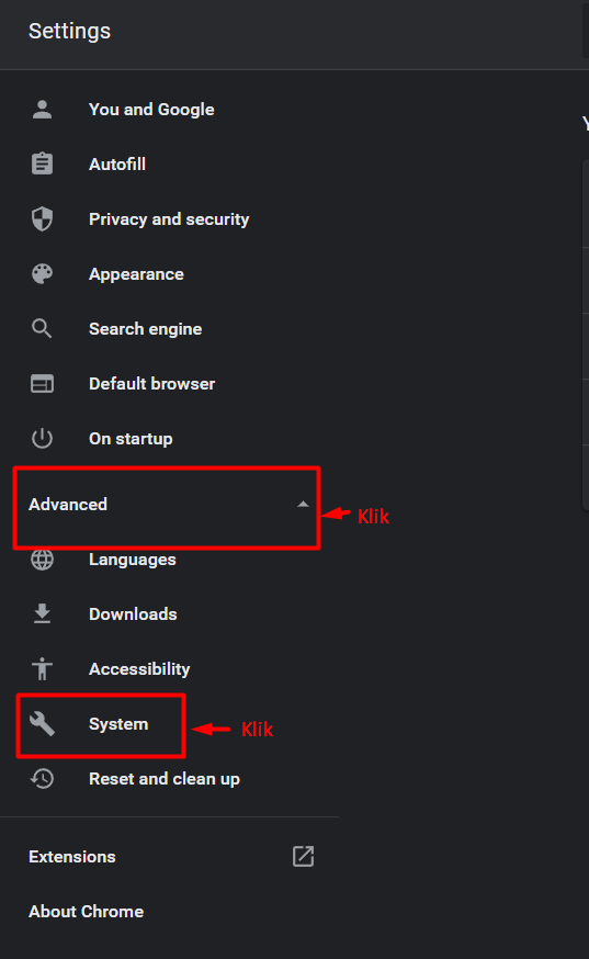 Klik menu Advanced > System.