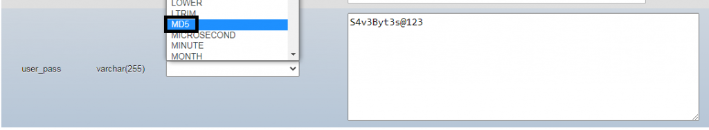 enkripsi password baru Anda dengan cara memilih opsi MD5 di dropdow