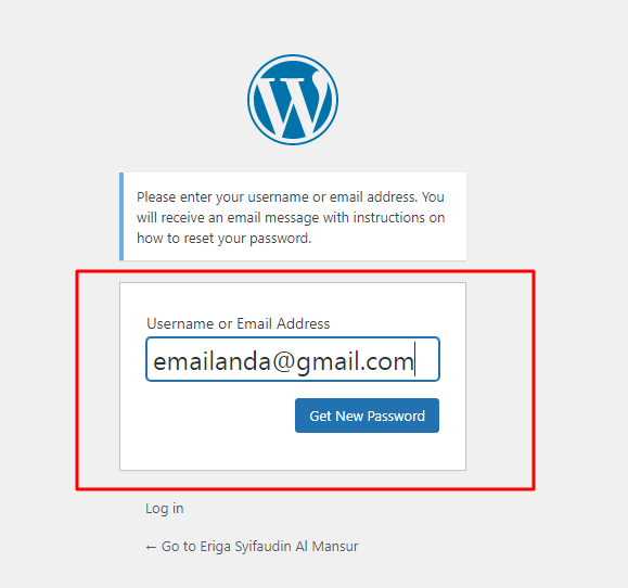 Masukan email yang terhubung dengan WordPress