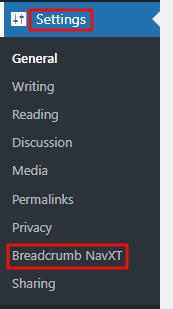 akses fitur yang ada di plugin NavXT dengan cara klik Settings > Breadcrumb NavXT.
