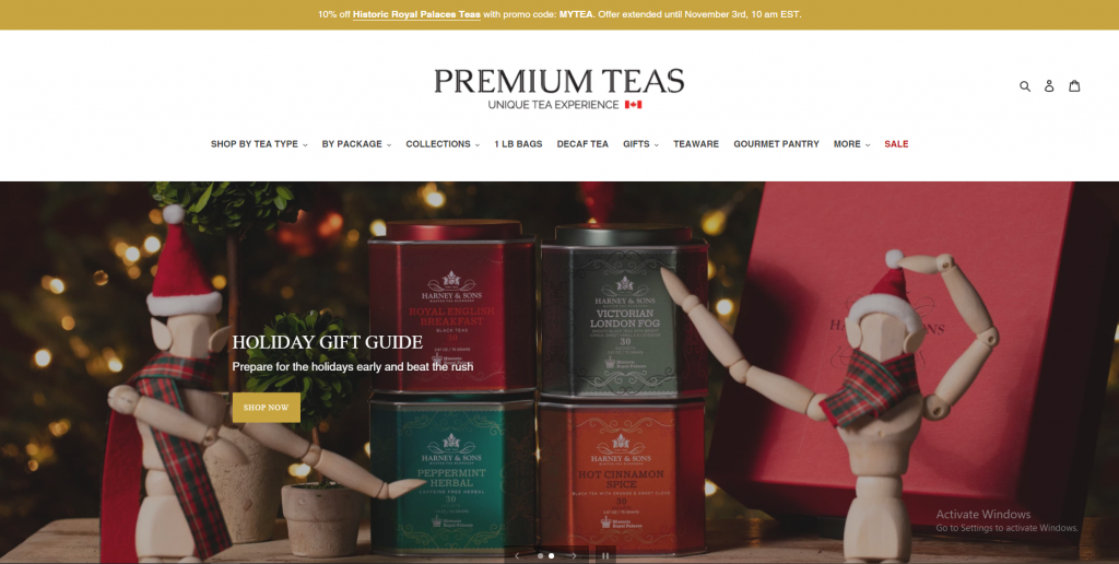 Contoh template website e-commerce terbaik (Sumber: Premium Teas)
