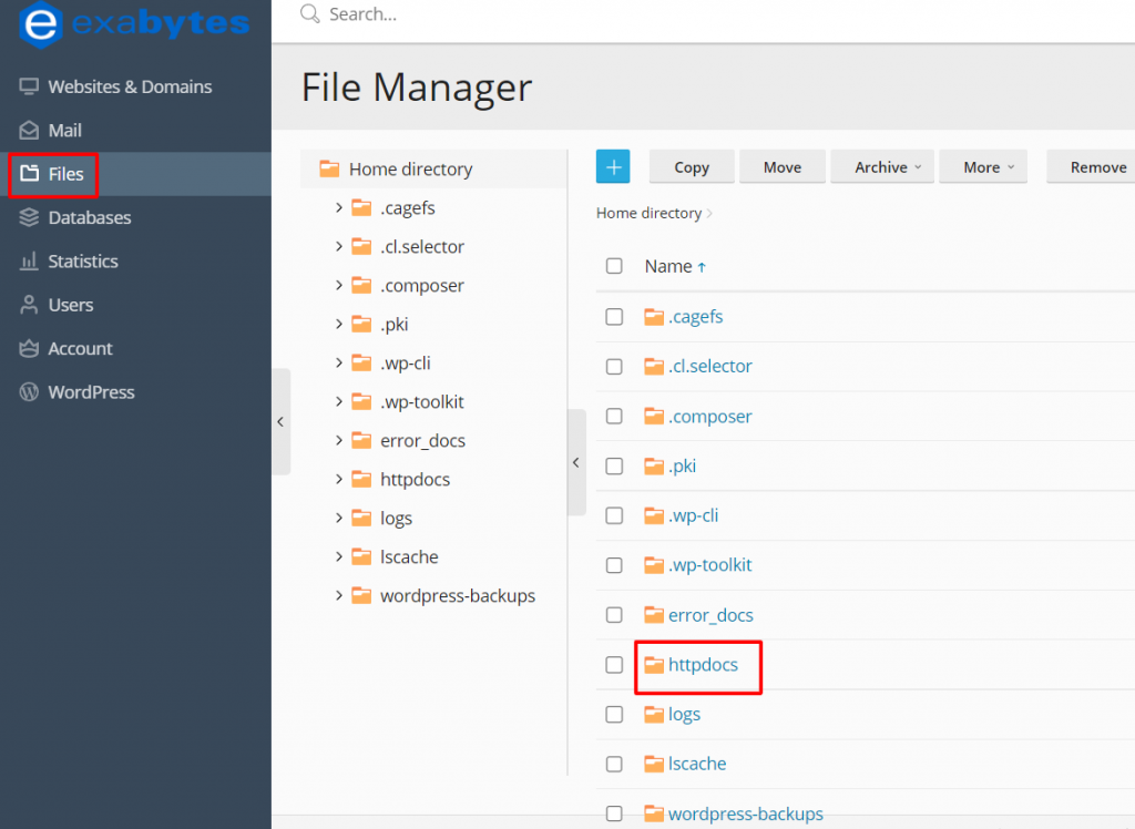 di halaman control panel, klik Files > folder httpdocs