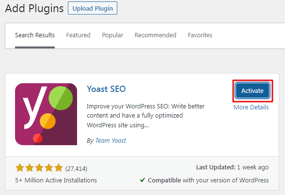 Cara Install dan Setting Plugin Yoast SEO Pada Website - Tutorial Digital Marketing, Website, & Bisnis Online - Exabytes Setelah berhasil di instal, tekan tombol Activate.