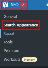 Aktifkan breadcrumbs melalui menu SEO  dan pilih search appearance.