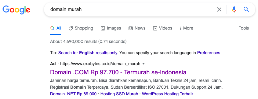 Contoh penerapan Google Ads