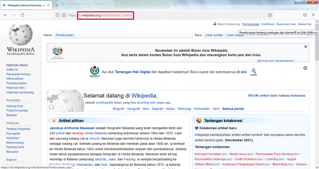 Sedangkan id.wikipedia.org adalah subdomain untuk wilayah Indonesia di mana di dalamnya semua artikel berbahasa Indonesia.