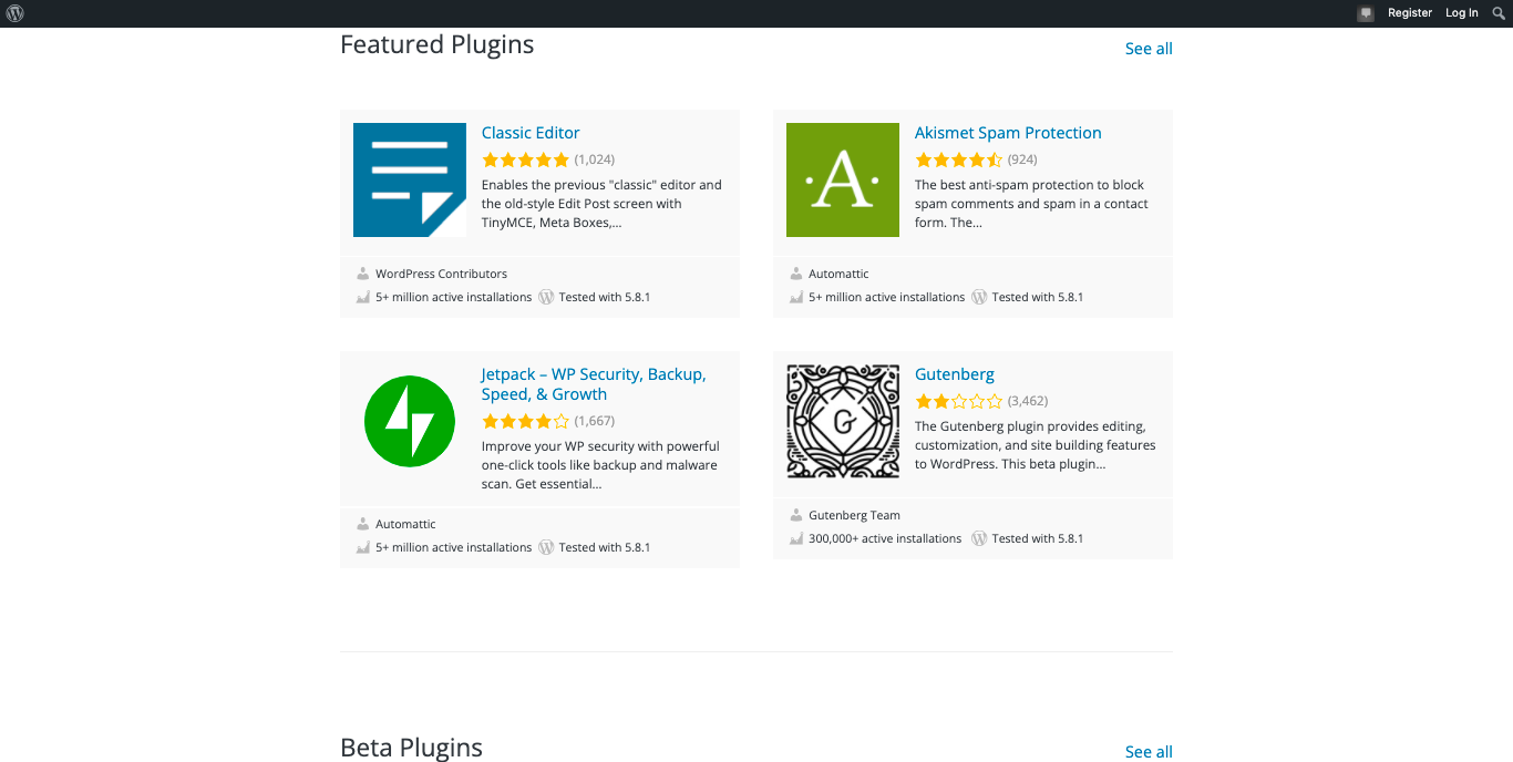 Pilihan plugin pada WordPress.org