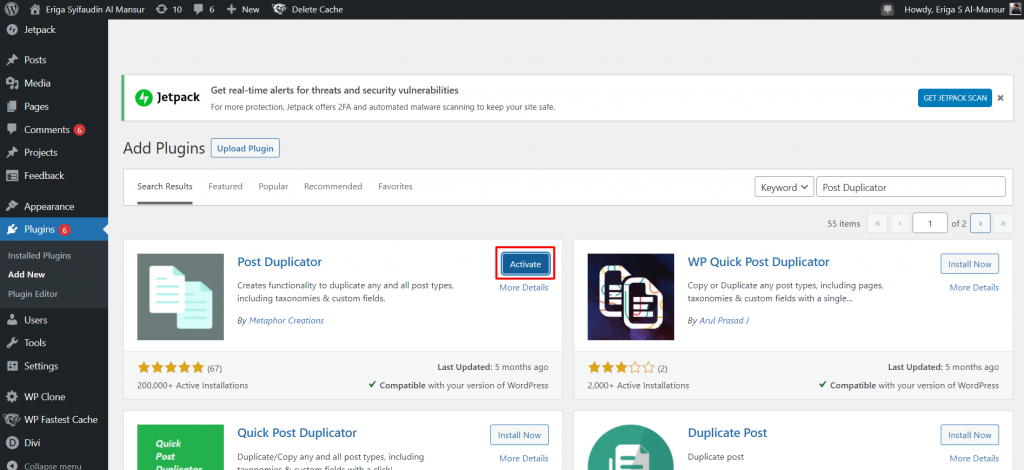 Aktifkan plugin post duplicator