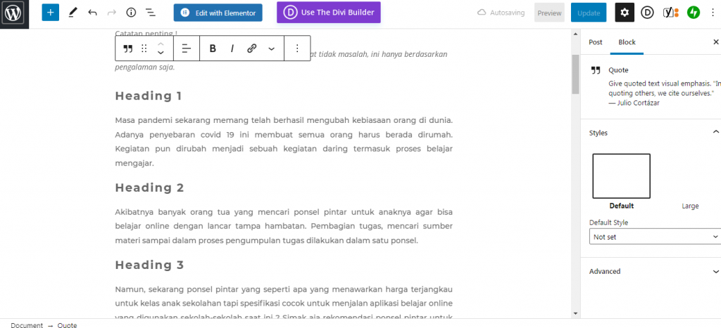 Lakuan cara di atas untuk heading lainnya, sehingga hasilnya sebagai berikut: