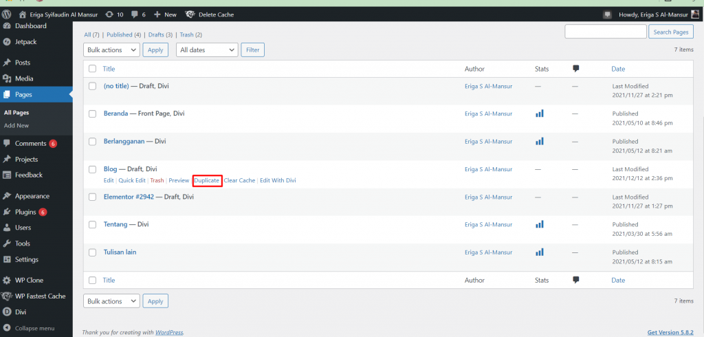 Klik tombol duplicate