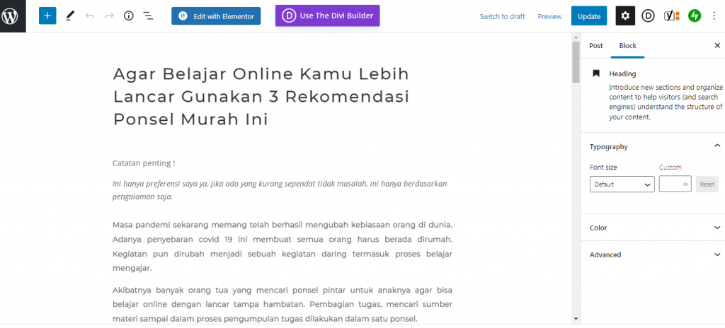 Buka postingan atau halaman yang akan Anda tambahkan daftar isi.