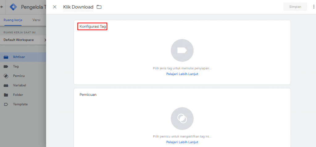 Setelah memberikan nama, klik di bagian konfigurasi tag.