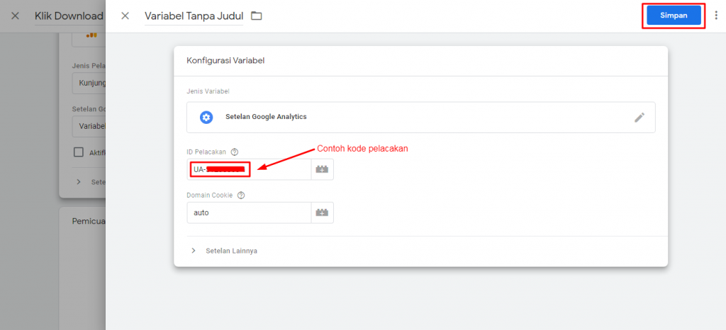 Masukkan kode pelacakan
