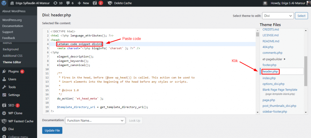 Letakkan script tersebut di antara <head> dan </head>.