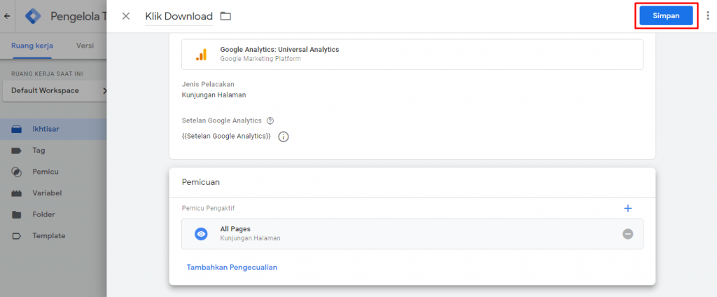 Langkah 3: Setelah All Pages di klik, akan diarahkan ke halaman berikutnya lalu dilanjutkan klik Simpan.