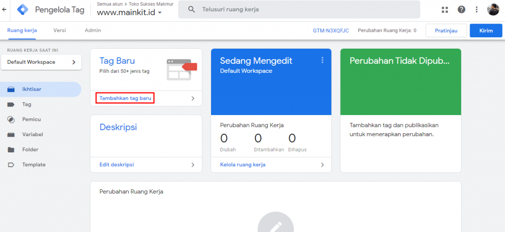 Di halaman dashboard, klik tambahkan tag baru