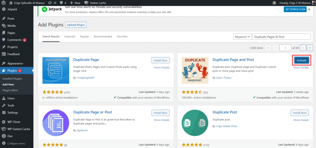 aktifkan plugin duplicate page and post