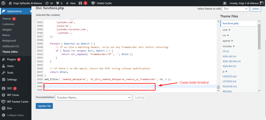 Paste kode tersebut ditempat yang ditandai