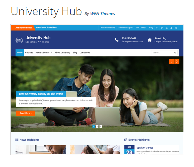university hub sebagai salah satu template WordPress