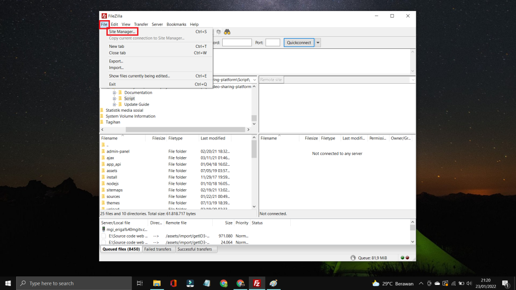 Panduan Termudah dan Lengkap Cara Menggunakan FileZilla - Tutorial Digital Marketing, Website, & Bisnis Online - Exabytes Klik menu File > Site Manager.