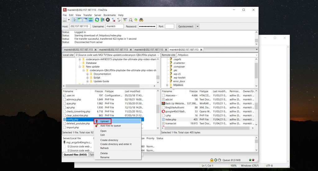 Panduan Termudah dan Lengkap Cara Menggunakan FileZilla - Tutorial Digital Marketing, Website, & Bisnis Online - Exabytes Sama seperti halnya ketika Anda mengunduh yaitu klik kanan pada file yang ingin diunggah.