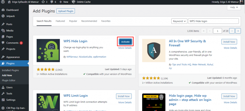 Setelah Anda berhasil memasangnya di situs website WordPress Anda, maka aktifkan plugin WPS Hide Login.