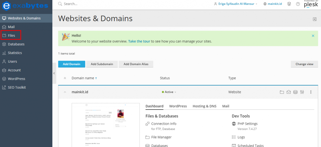 Cari menu files dan klik menu tersebut.