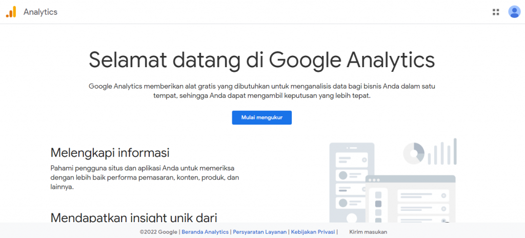 Setelah login Anda akan diarahkan ke halaman Google Analytics.