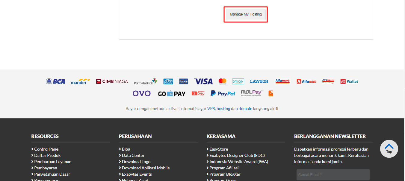 Panduan Termudah dan Lengkap Cara Menggunakan FileZilla - Tutorial Digital Marketing, Website, & Bisnis Online - Exabytes Scrol dan temukan tombol My Manage Hosting, klik tombol tersebut.