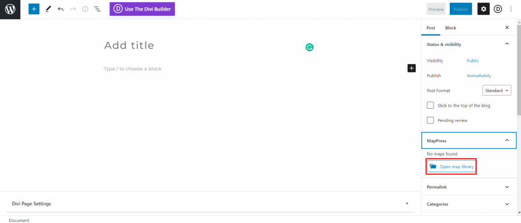 Langkah 3: Cari bagian MapPress dan klik tombol Open Library Maps > Add New.