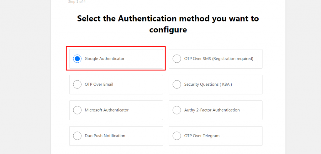 Pilih opsi pertama yaitu Google Authenticator.