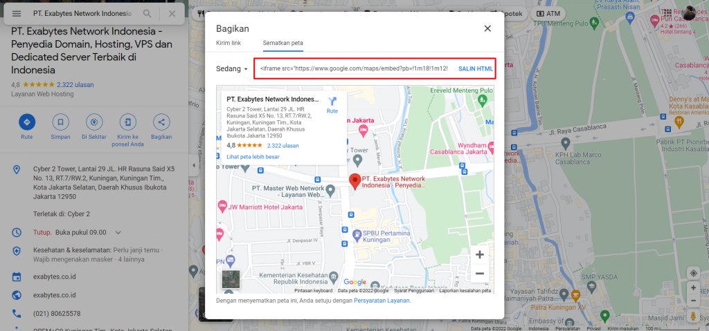 Selanjutnya tentukan ukuran dan salin kode tersebut yang nantinya akan ditambahkan pada halaman tertentu di website.