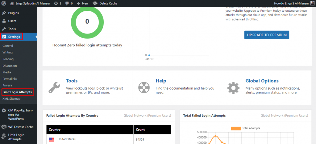 Klik menu Settings > Limit Login Attempts.