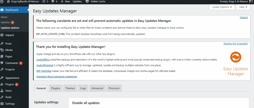 Scroll dan cari plugins updates, setelah Anda menemukannya, ubah dari yang sebelumnya Manually Updates ke Enable Auto Updates.