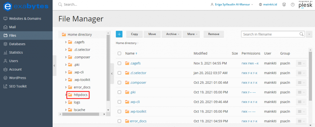 Klik folder httpdocs.