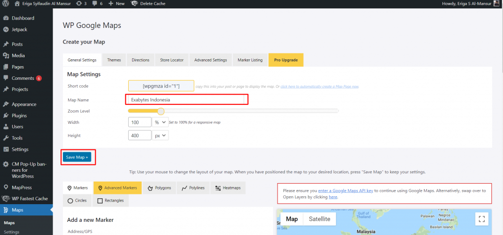 Langkah 6: Masukkan Map Name dan klik Save Map.