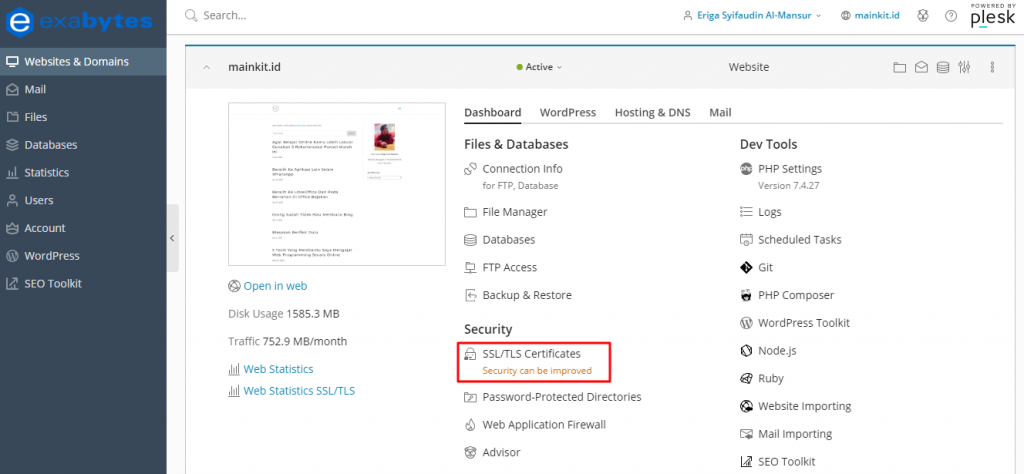Klik SSL/TLS Certificates.