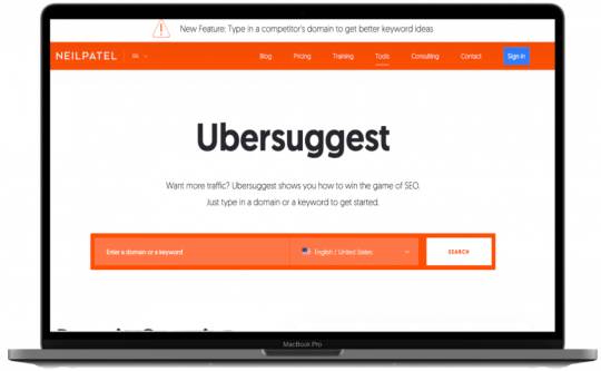 Rekomendasi keyword tools: Ubersuggest