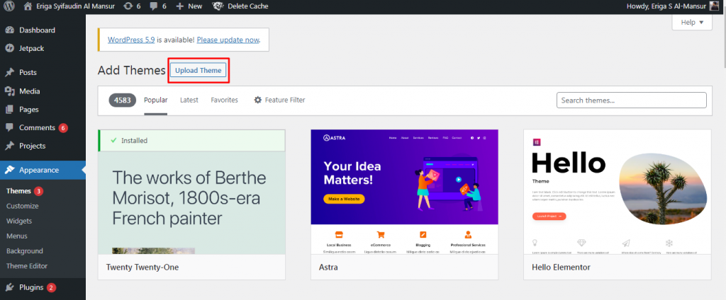 Klik tombol Upload Tema.